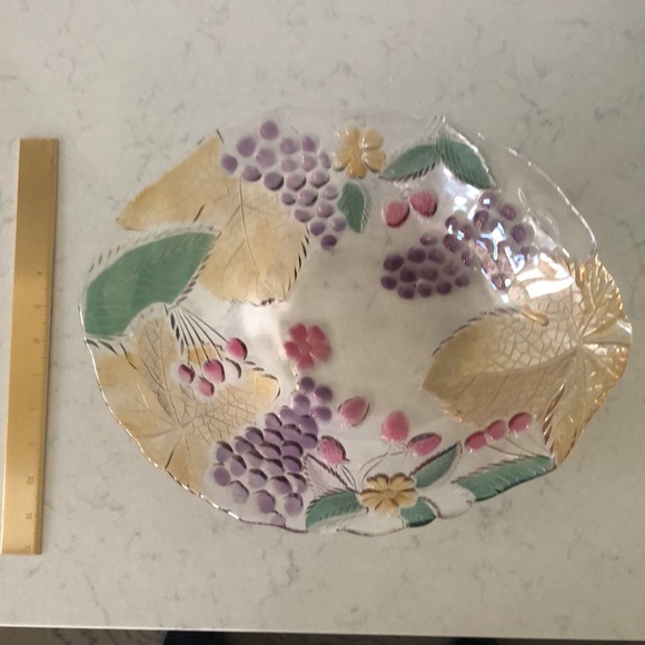 Colorful Embossed Glass Serving Bowl Display Platter Large - Picture 3 of 3